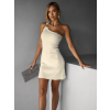 Béžové krátké šaty SEDAMA na jedno rameno