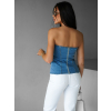 Modrý elegantní denim top ADAUT s mašlí