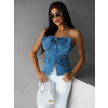 Modrý elegantní denim top ADAUT s mašlí