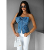 Modrý elegantní denim top ADAUT s mašlí