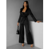 Černý elegantní kalhotový kostým HARSTAD s páskem