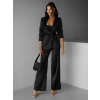 Černý elegantní kalhotový kostým HARSTAD s páskem