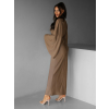 Hnědé oversize dlouhé saténové šaty AVAN s vázáním