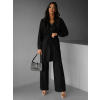 Černý kalhotový dlouhý lněný komplet CHANTALO