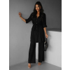 Černý kalhotový dlouhý lněný komplet CHANTALO