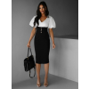Bílo-černé elegantní šaty ODDALA s krátkým rukávem