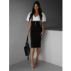 Bílo-černé elegantní šaty ODDALA s krátkým rukávem