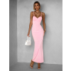 Růžové dlouhé tvarující šaty BRUCEL na ramínka