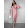Růžové saténové midi šaty GAVYE s 3/4 rukávem