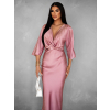 Růžové saténové midi šaty GAVYE s 3/4 rukávem
