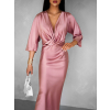 Růžové saténové midi šaty GAVYE s 3/4 rukávem