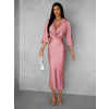 Růžové saténové midi šaty GAVYE s 3/4 rukávem