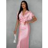 Růžové saténové midi šaty MIRIAM s krátkým rukávem