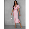 Růžové saténové midi šaty MIRIAM s krátkým rukávem
