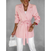 Růžové stylové zavazovací sako ZENARA s páskem