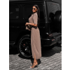 Hnědé košilové dlouhé šaty BARCINE s límečkem