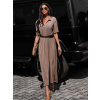 Hnědé košilové dlouhé šaty BARCINE s límečkem