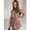 Hnědý teplákový krátký stylový komplet TAPPY se sukní