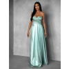Světle zelené saténové dlouhé šaty SYCHAEUS bez ramínek
