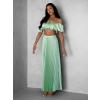 Světle zelený saténový komplet ZERA se sukní