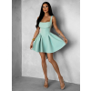 Světle zelené áčkové mini šaty LINOW s mašlí