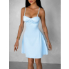 Světle modré krátké saténové šaty SHRYKOS
