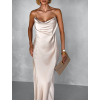 Krémové dlouhé saténové šaty UNUTA na ramínka