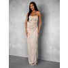 Béžové dlouhé saténové šaty CONNOR s rozparkem