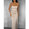 Béžové dlouhé saténové šaty CONNOR s rozparkem
