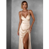 Krémové dlouhé saténové šaty ARANKA s výstřihem