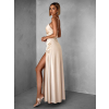 Krémové dlouhé saténové šaty ARANKA s výstřihem