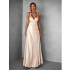 Krémové dlouhé saténové šaty ARANKA s výstřihem