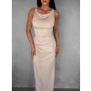 Krémové elegantní elastické dlouhé šaty BURATA