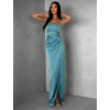 Mentolové dlouhé saténové šaty CONNOR na ramínka