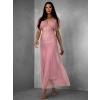 Starorůžové tylové dlouhé šaty VOLYADA s výstřihem