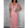 Starorůžové tylové dlouhé šaty VOLYADA s výstřihem