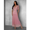 Starorůžové tylové dlouhé šaty VOLYADA s výstřihem