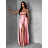 Starorůžové dlouhé saténové šaty HELSIN s výstřihem