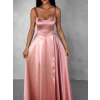 Starorůžové dlouhé saténové šaty HELSIN s výstřihem