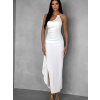 Bílé dlouhé asymetrické šaty ARWEN s rozparkem