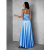 Modré saténové dlouhé šaty HELSIN s rozparkem