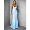 Světle modré dlouhé saténové šaty MARSELLE s odhalenými zády