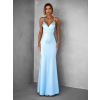 Světle modré dlouhé saténové šaty MARSELLE s odhalenými zády