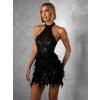 Luxusní černé koktejlové šaty BOZANA s flitry