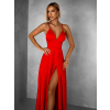Červené dlouhé elegantní šaty LAENOR s výstřihem