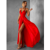 Červené dlouhé elegantní šaty LAENOR s výstřihem