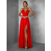 Červené dlouhé elegantní šaty LAENOR s výstřihem
