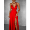 Červené dlouhé elegantní šaty LAENOR s výstřihem