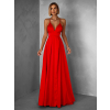 Červené dlouhé elegantní šaty LAENOR s výstřihem
