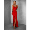 Červené dlouhé společenské šaty LIMONA s průstřihy
